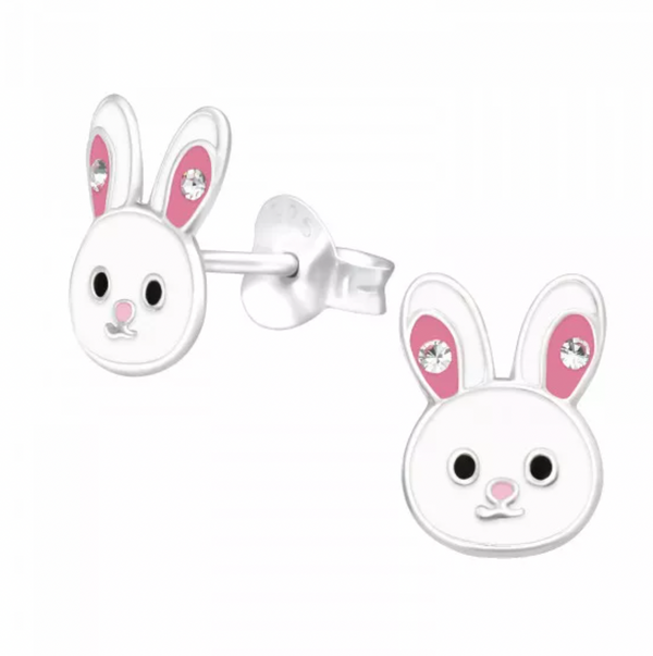 🐣 Easter: Kids Rabbit with Crystal Silver Stud Earrings