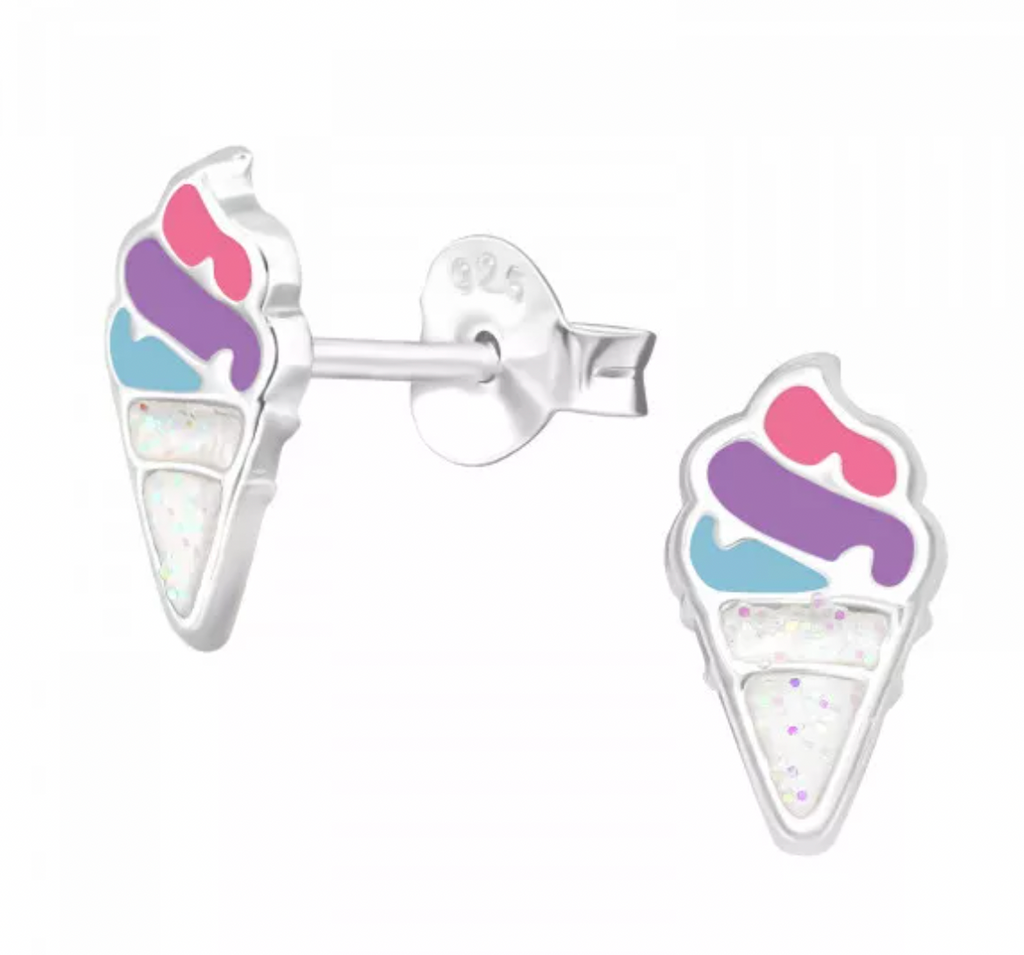 Kids Ice-cream Silver Stud Earrings