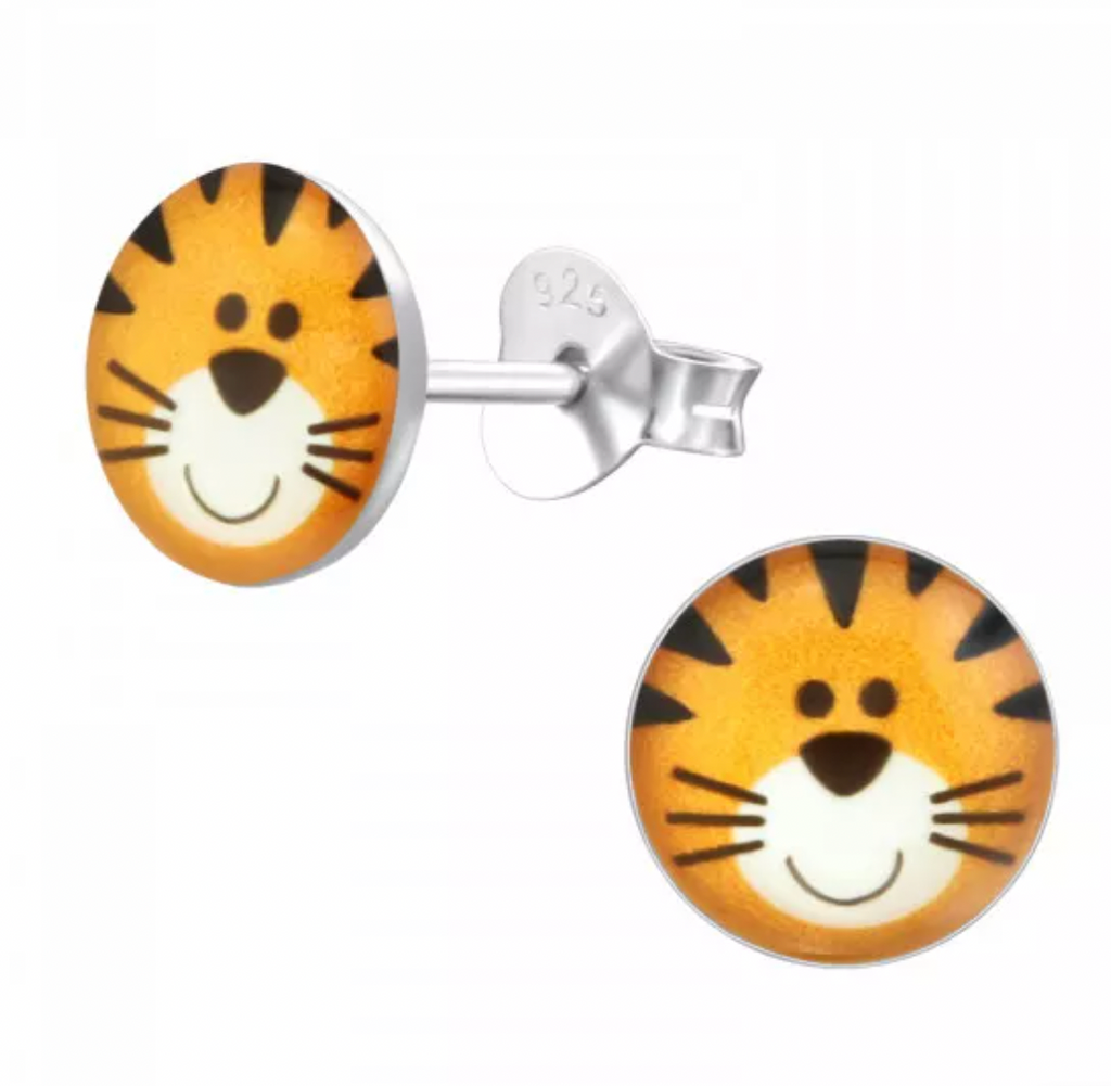 Kids Tiger Silver Stud Earrings
