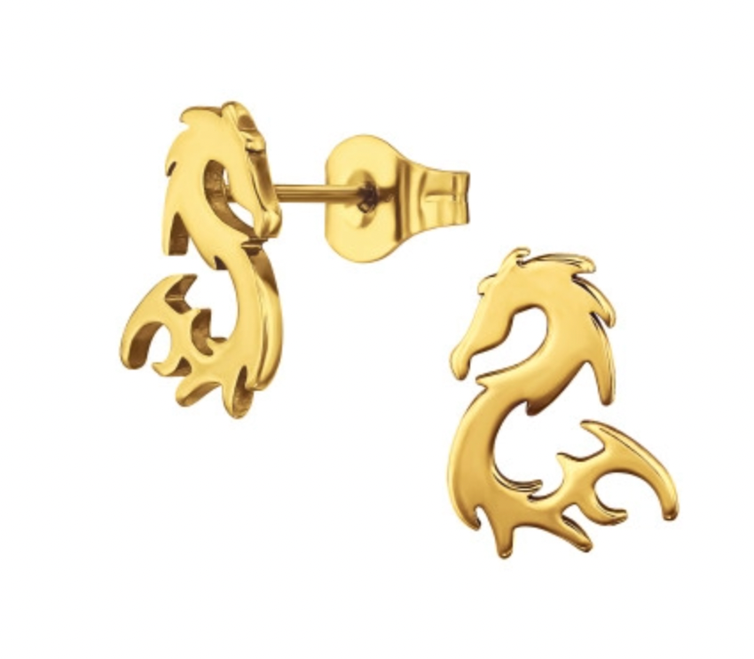 Dragon Gold Plated Stud Earrings