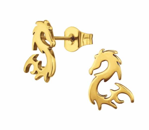 Dragon Gold Plated Stud Earrings
