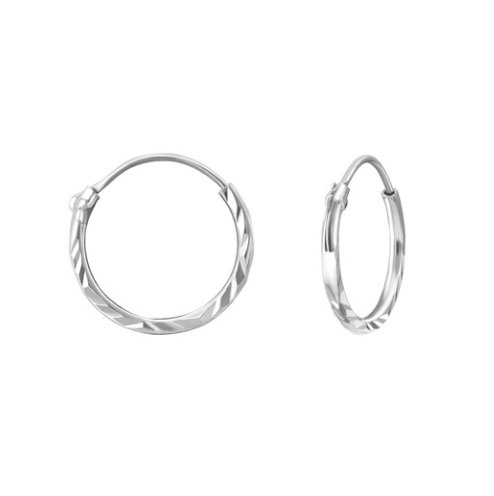 Kids 12mm Diamond Cut Silver Hoop Earrings