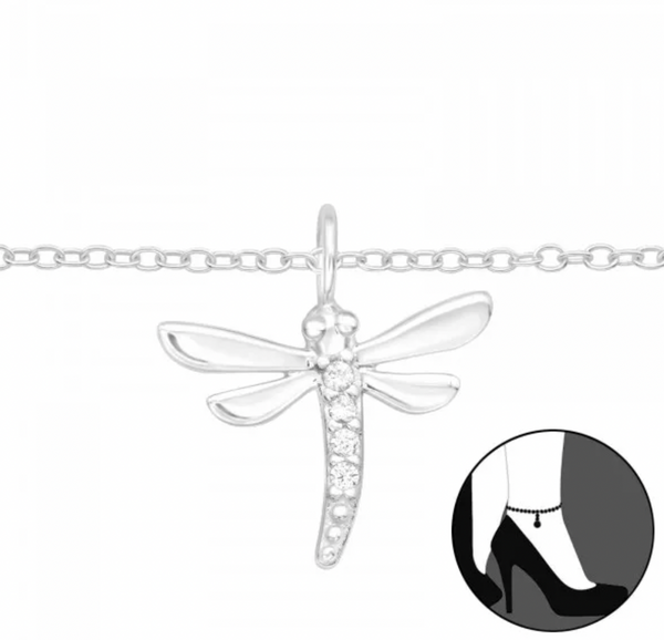 Kids Dragonfly with Crystal Silver Anklet