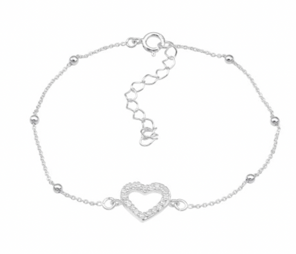 Kids Heart with Crystal Silver Bracelet