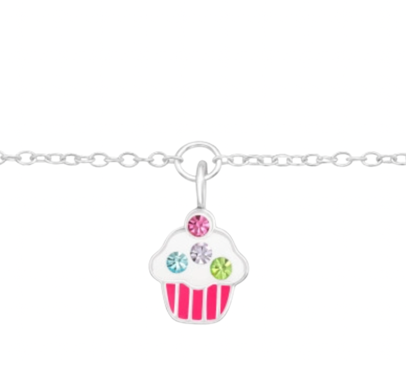 Kids Cupcake with Crystal Silver Bracelet