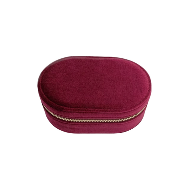 Velvet Burgundy Oval Jewellery Box/Travel Case