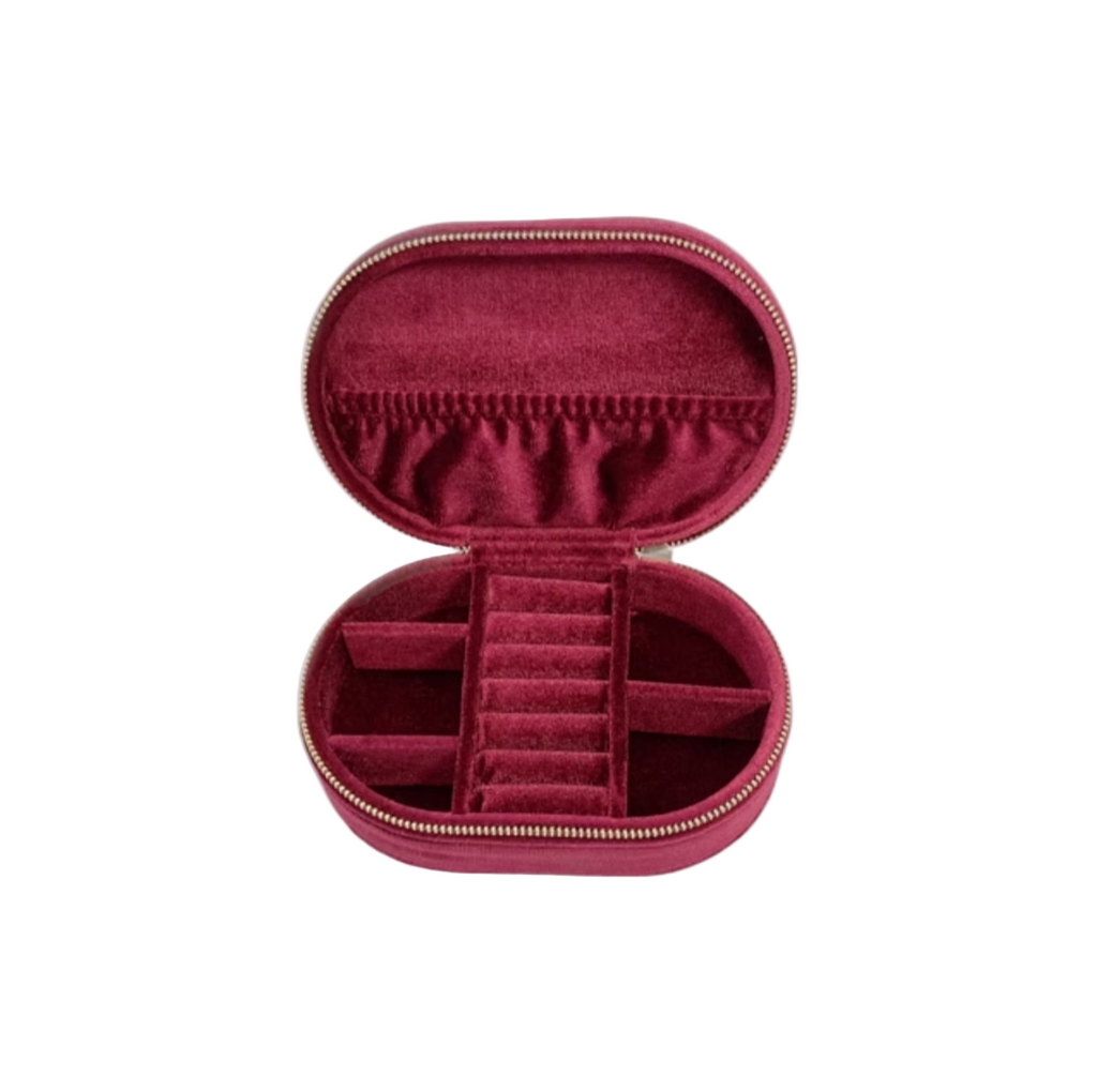 Velvet Burgundy Oval Jewellery Box/Travel Case