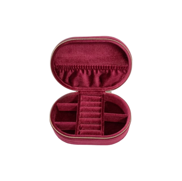 Velvet Burgundy Oval Jewellery Box/Travel Case