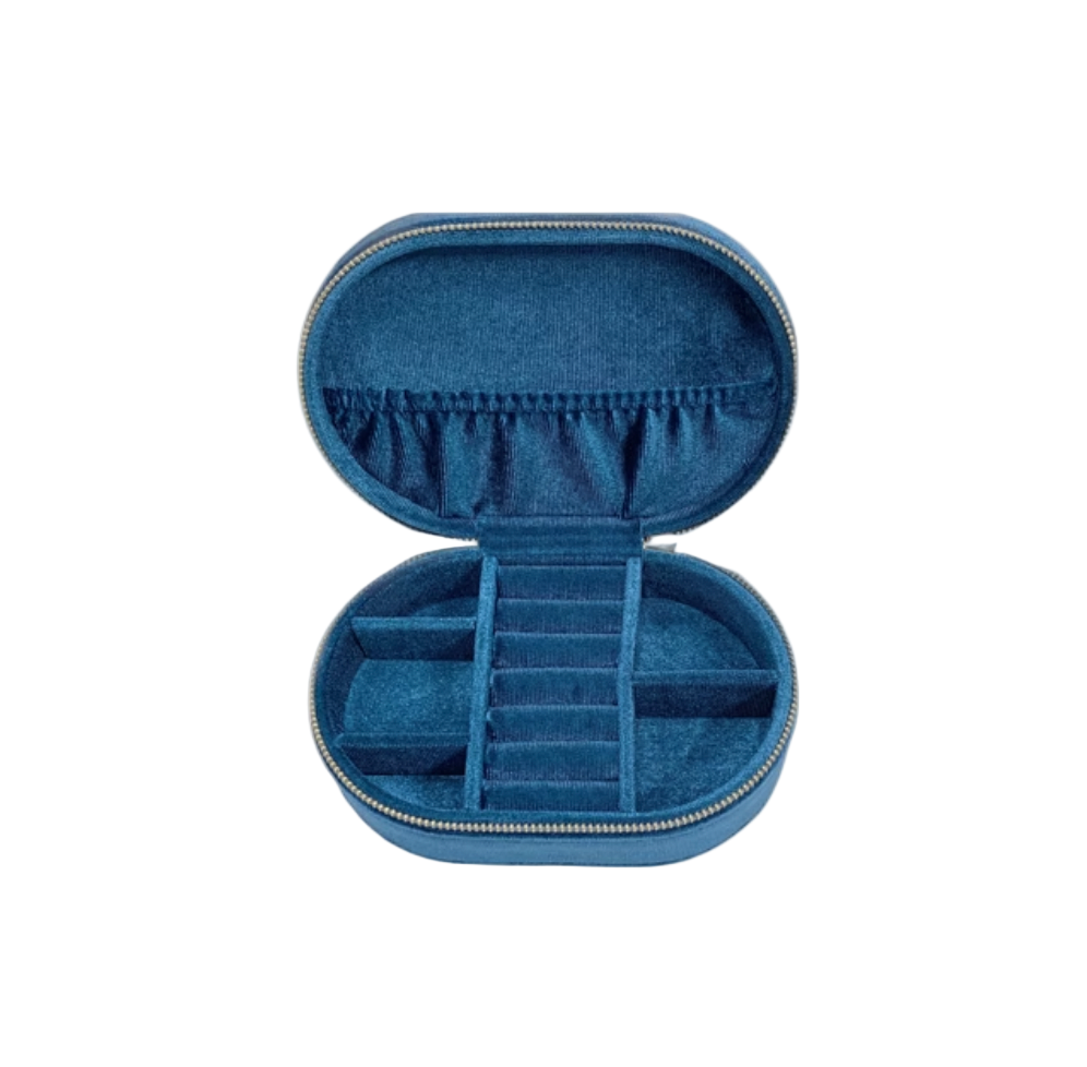 Velvet Blue Oval Jewellery Box/Travel Case