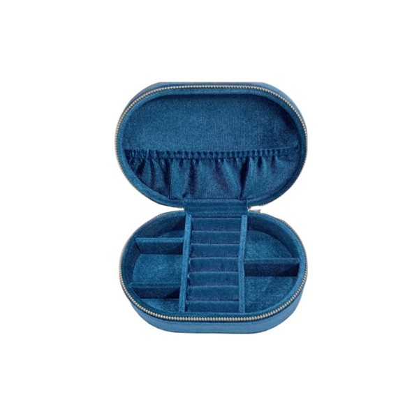 Velvet Blue Oval Jewellery Box/Travel Case