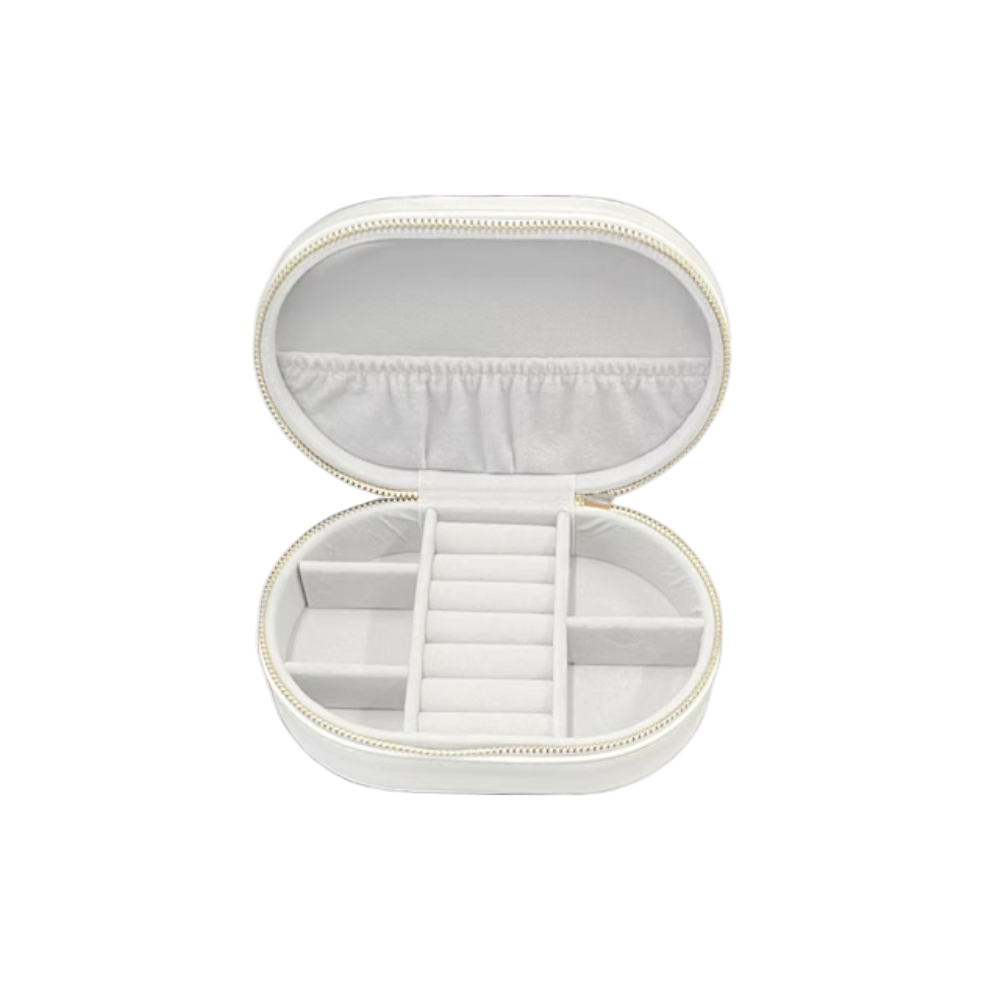 Cora White Oval Jewellery Box/Travel Case