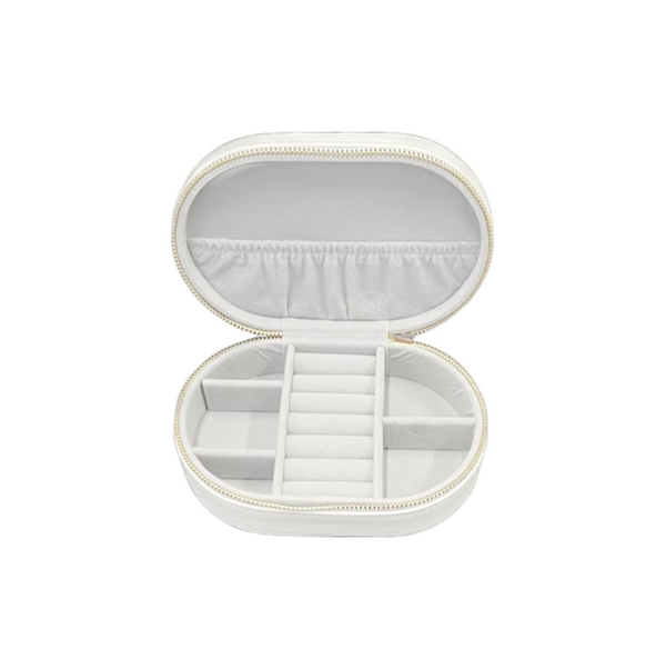Cora White Oval Jewellery Box/Travel Case