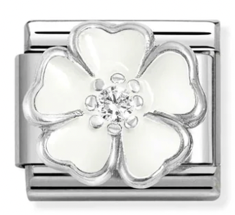 Nature - White Flower with CZ Silver Charm