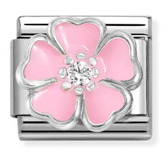 Nature - Pink Flower with CZ Silver Charm