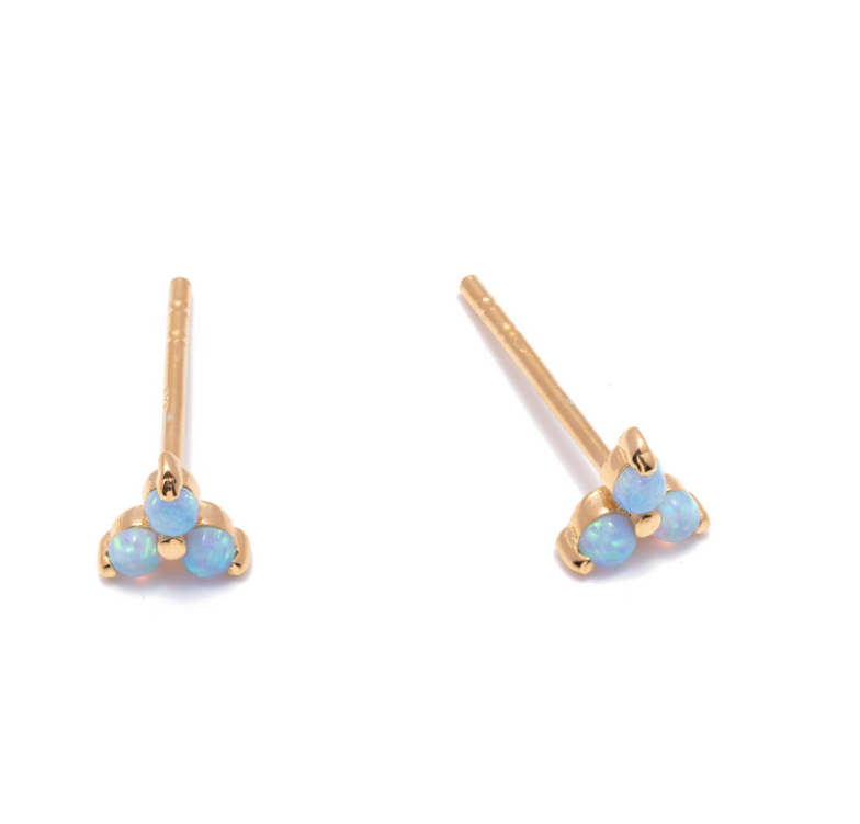 Earring - 3 Blue Opalite Triangle  Stud Earring - 2 colours