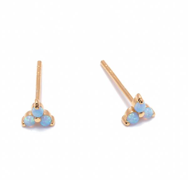 Earring - 3 Blue Opalite Triangle  Stud Earring - 2 colours
