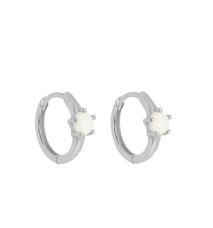 Earring - White Opalite Silver Hoops