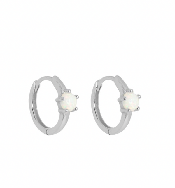 Earring - White Opalite Silver Hoops