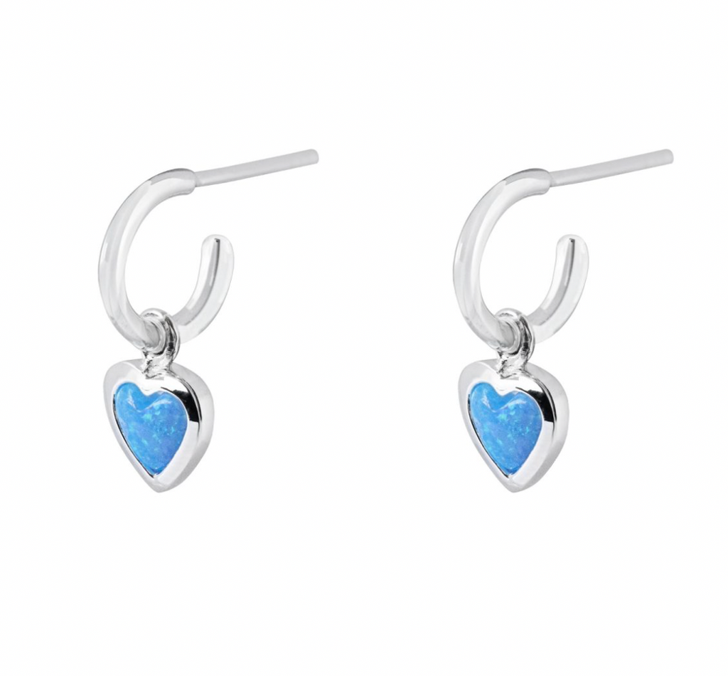 Earring - Heart Drop Opalite Hoop Studs