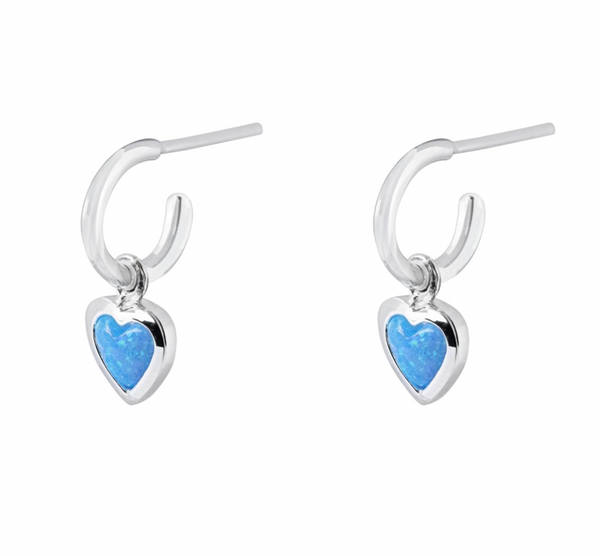 Earring - Heart Blue Opalite Hoop Studs