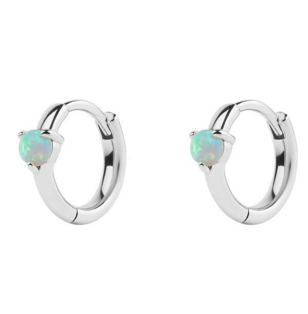 Earring - Blue Opalite Silver Hoops