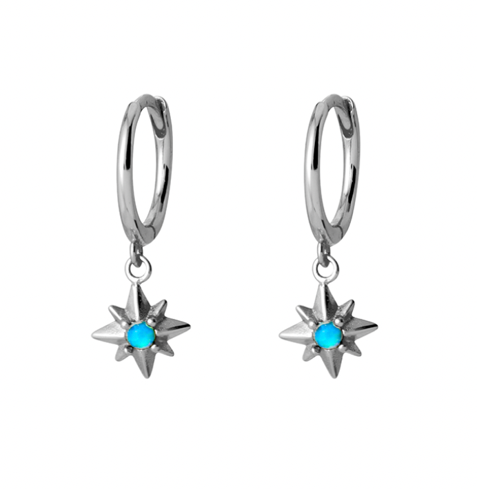 Sterling Silver Star charm and Blue Opalite Stone Huggie Earrings