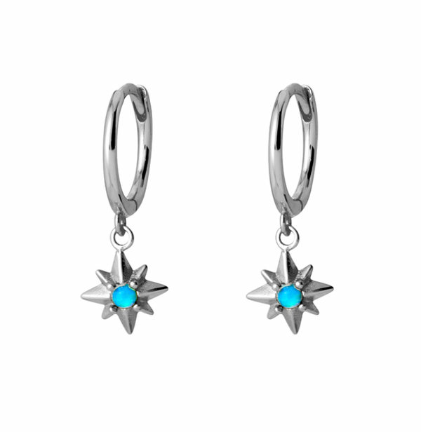 Sterling Silver Star charm and Blue Opalite Stone Huggie Earrings