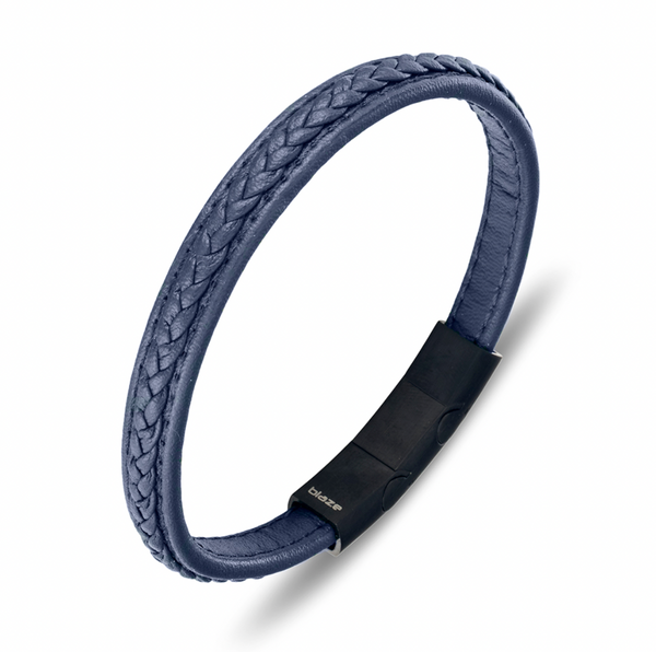 Bracelet - Blaze Stainless Steel Men's Blue Leather Bangle