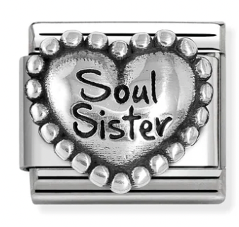 Family - Soul Sister with Beaded Dots Heart Oxidised Silver Charm