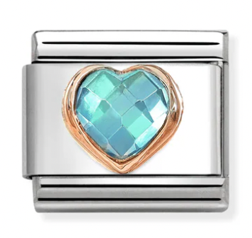 Love - Light Blue CZ Faceted Heart Rosegold Charm