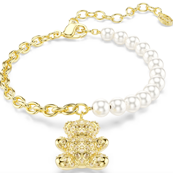 Idyilla: Round Cut Crystal Pearl Teddy Gold Bracelet