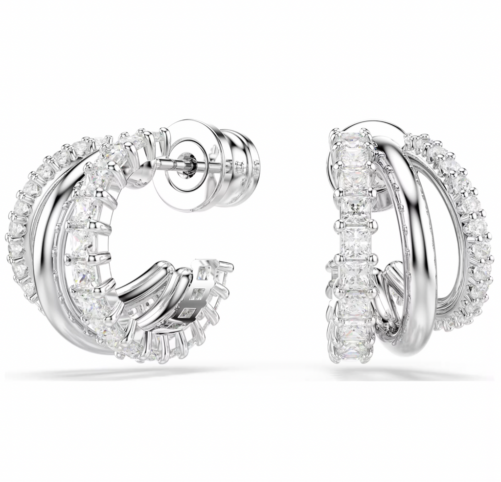 Hyperbola: Mini White Round Cut Silver Hoop Earrings