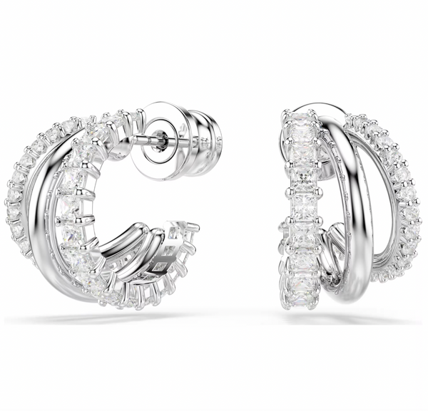 Hyperbola: Mini White Round Cut Silver Hoop Earrings