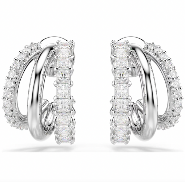 Hyperbola: Mini White Round Cut Silver Hoop Earrings