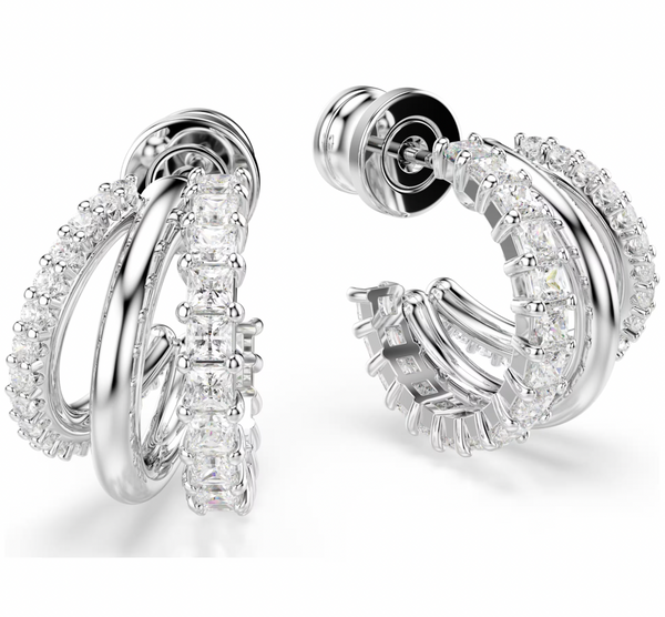 Hyperbola: Mini White Round Cut Silver Hoop Earrings