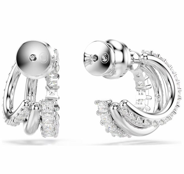 Hyperbola: Mini White Round Cut Silver Hoop Earrings
