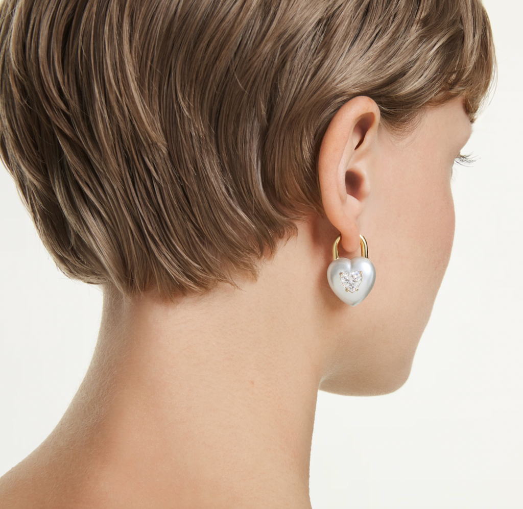 Idyllia: Heart with Arrow White Mixed Cuts Gold & Silver Drop Earrings