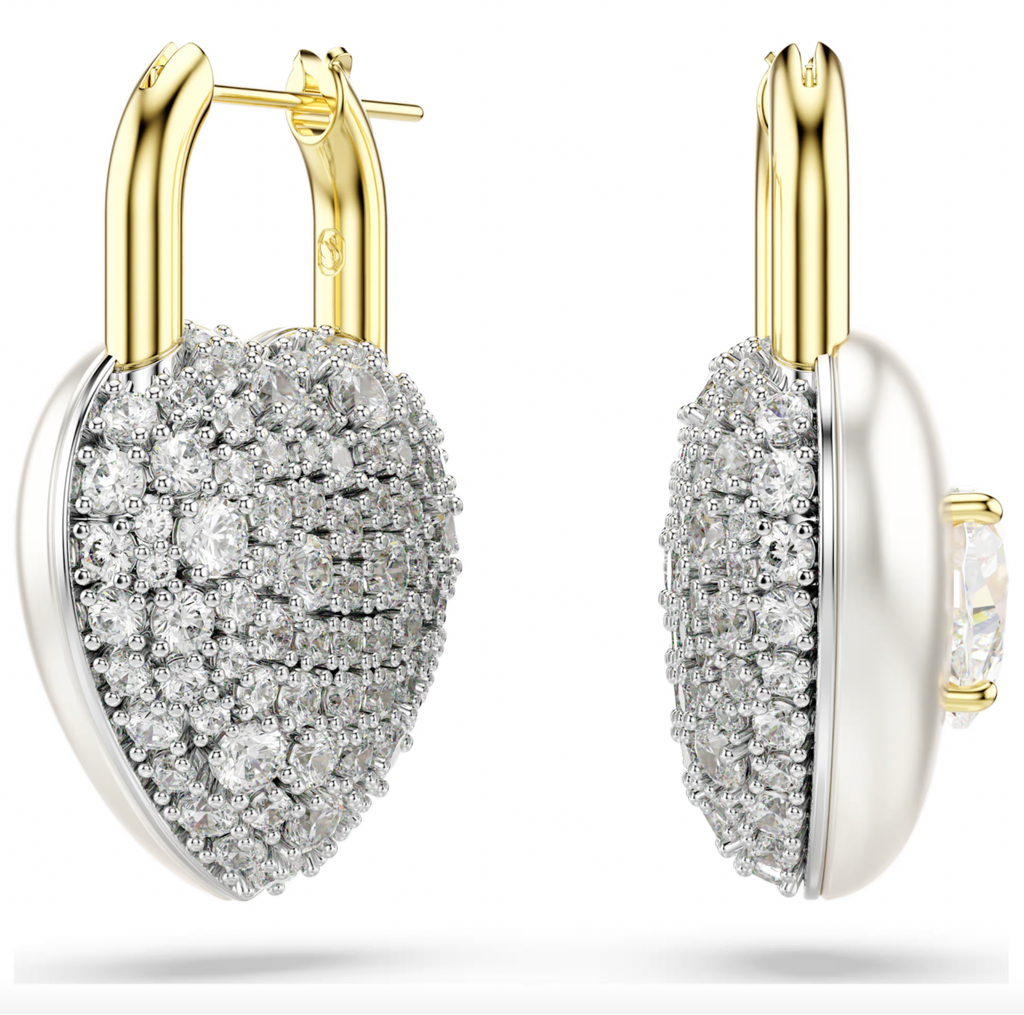 Idyllia: Heart with Arrow White Mixed Cuts Gold & Silver Drop Earrings