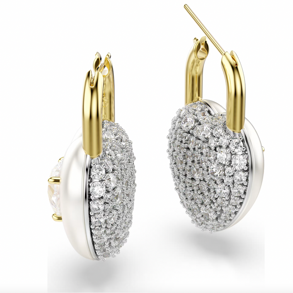 Idyllia: Heart with Arrow White Mixed Cuts Gold & Silver Drop Earrings
