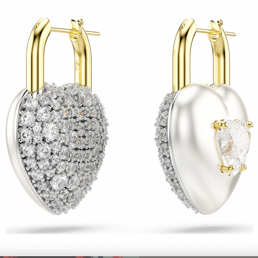Idyllia: Heart with Arrow White Mixed Cuts Gold & Silver Drop Earrings