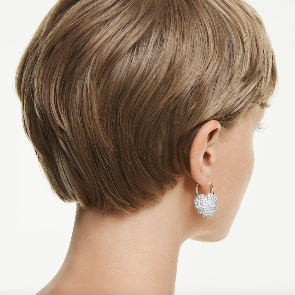 Idyllia: Heart with Arrow White Mixed Cuts Gold & Silver Drop Earrings