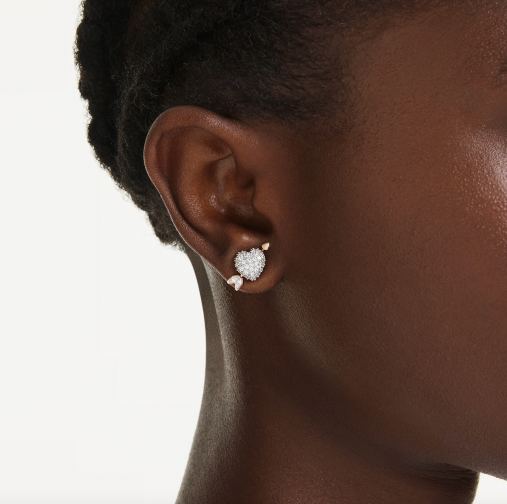 Idyllia: Heart with Arrow White Mixed Cuts Gold & Silver Stud Earrings