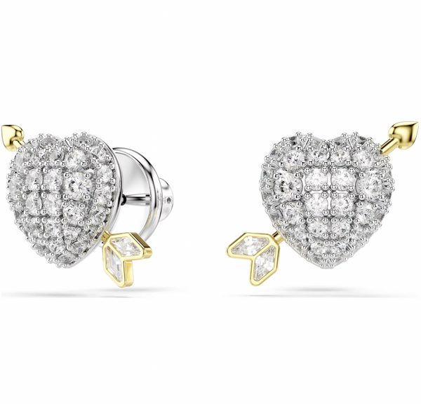 Idyllia: Heart with Arrow White Mixed Cuts Gold & Silver Stud Earrings