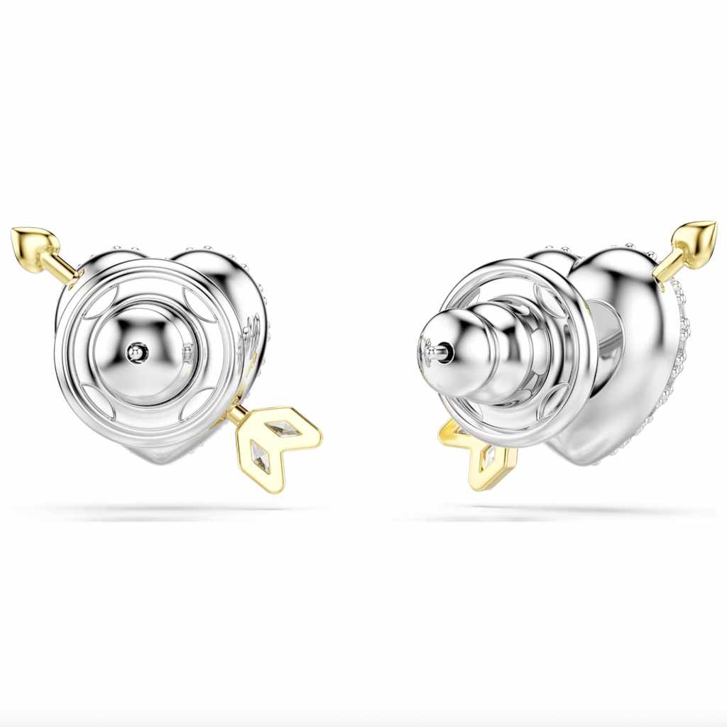 Idyllia: Heart with Arrow White Mixed Cuts Gold & Silver Stud Earrings