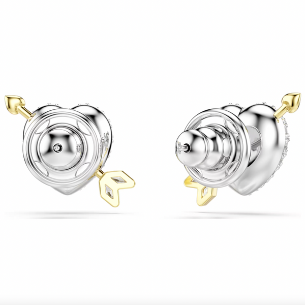 Idyllia: Heart with Arrow White Mixed Cuts Gold & Silver Stud Earrings