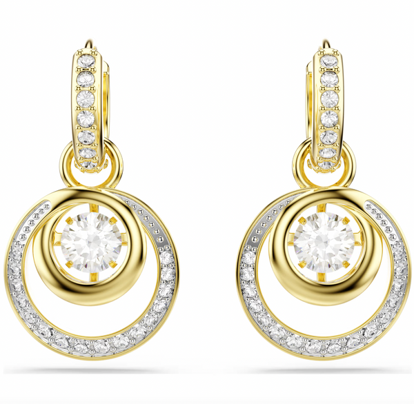 Hyperbola: White Round Cut Gold Drop Earrings