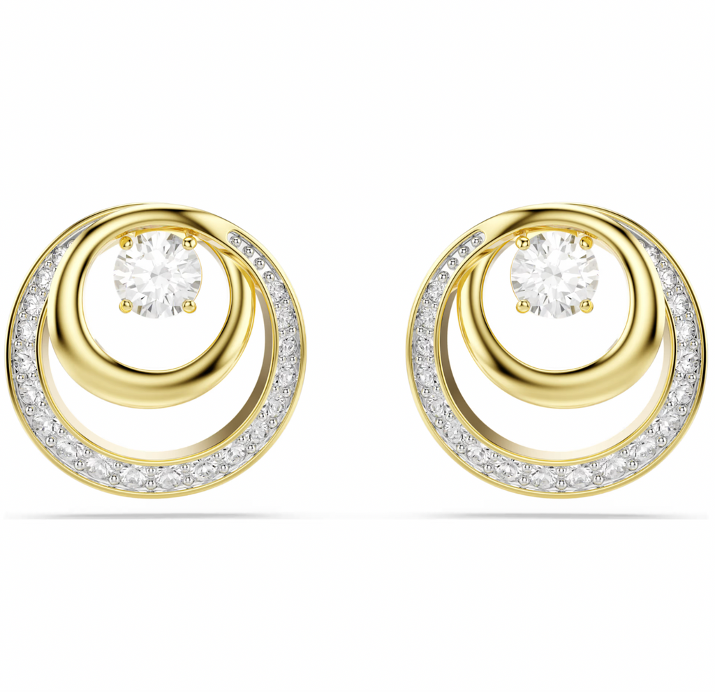 Hyperbola: White Round Cut Gold Stud Earrings