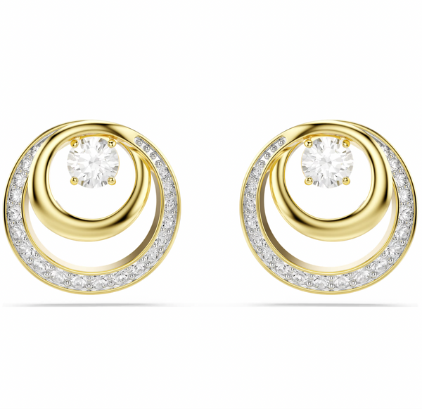 Hyperbola: White Round Cut Gold Stud Earrings
