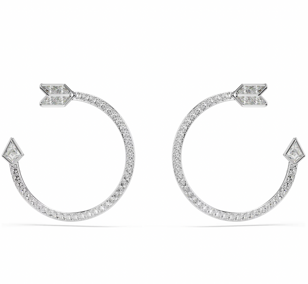 Idyllia: White Arrow Mixed Cuts Silver Hoop Earrings