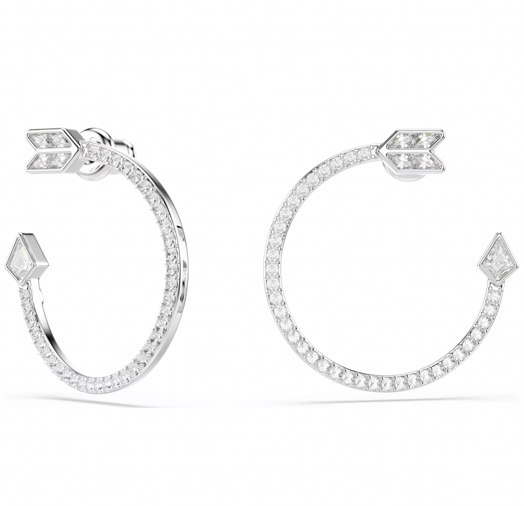Idyllia: White Arrow Mixed Cuts Silver Hoop Earrings